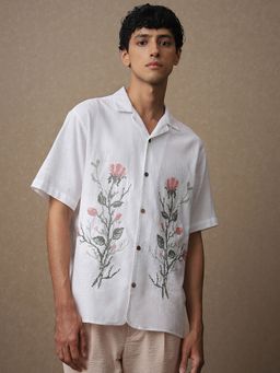 Mufti - Men White Embroidered Loose Fit Shirt