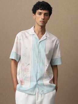 Mufti - Men Off White Floral Loose Fit Shirt