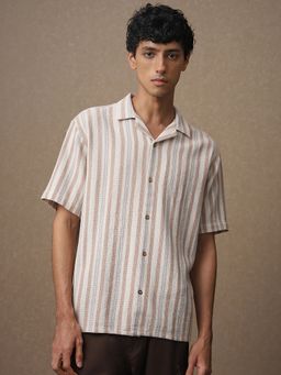 Mufti - Men Pink Stripes Loose Fit Shirt