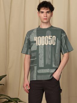 Mufti - Men Green Graphic Loose Fit T-Shirt