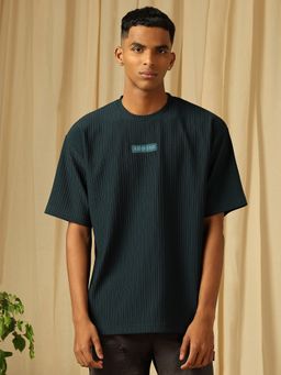 Mufti - Men Teal Textured Loose Fit T-Shirt