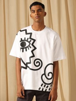 Mufti - Men White Graphic Loose Fit T-Shirt