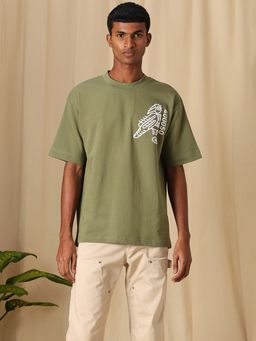 Mufti - Men Olive Graphic Loose Fit T-Shirt