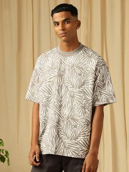 Mufti - Men Grey Abstract Loose Fit T-Shirt