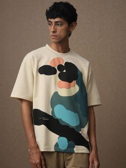 Mufti - Men Beige Graphic Loose Fit T-Shirt