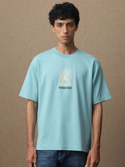 Mufti - Men Teal Graphic Loose Fit T-Shirt