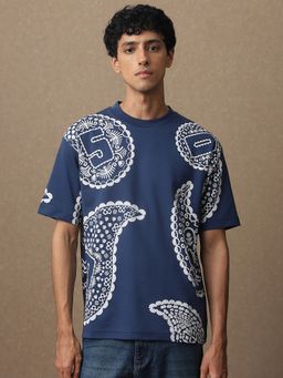 Mufti - Men Navy Blue Graphic Loose Fit T-Shirt