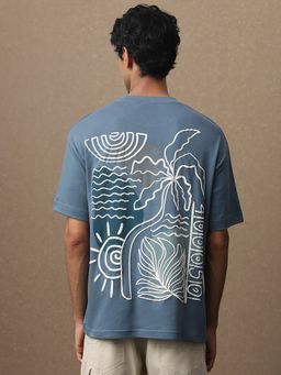 Mufti - Men Blue Graphic Loose Fit T-Shirt