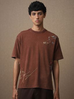 Mufti - Men Brown Graphic Loose Fit T-Shirt