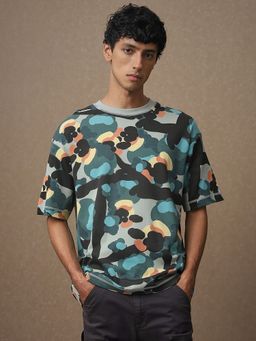 Mufti - Men Olive Camouflage Loose Fit T-Shirt