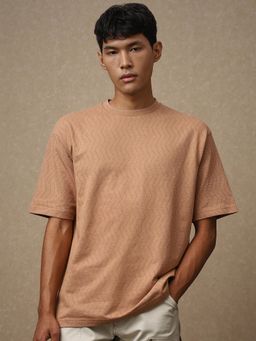 Mufti - Men Brown Self Design Loose Fit T-Shirt