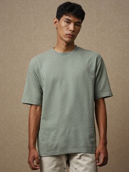 Mufti - Men Green Self Design Loose Fit T-Shirt