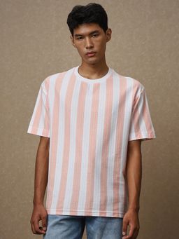 Mufti - Men Peach Stripes Loose Fit T-Shirt