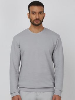 Mufti - Men Grey Textured Slim Fit T-Shirt