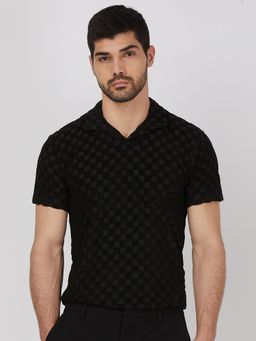 Mufti - Men Black Checks Slim Fit Polo T-Shirt