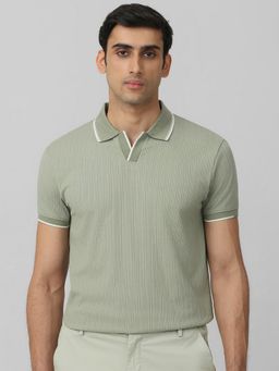 Mufti - Men Olive Stripes Slim Fit Polo T-Shirt