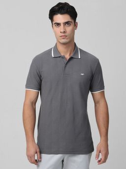 Mufti - Men Charcoal Self Design Slim Fit Polo T-Shirt