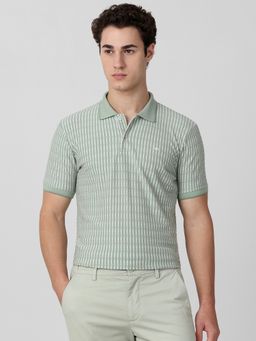 Mufti - Men Green Stripes Slim Fit Polo T-Shirt
