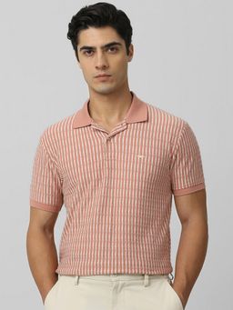 Mufti - Men Pink Stripes Slim Fit Polo T-Shirt