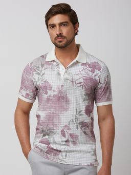 Mufti - Men Pink Floral Slim Fit Polo T-Shirt