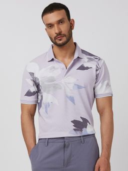 Mufti - Men Lavender Floral Slim Fit Polo T-Shirt