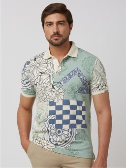 Mufti - Men Off White Graphic Slim Fit Polo T-Shirt