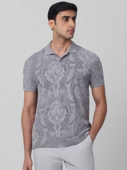 Mufti - Men Grey Paisley Slim Fit Polo T-Shirt