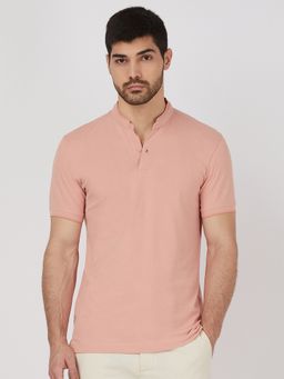 Mufti - Men Pink Solid Slim Fit T-Shirt