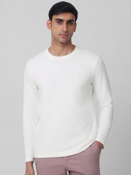 Mufti - Men Off White Self Design Slim Fit T-Shirt