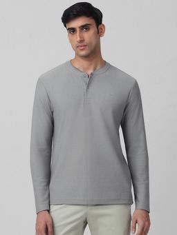 Mufti - Men Grey Textured Slim Fit T-Shirt