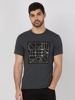 Mufti - Men Charcoal Graphic Slim Fit T-Shirt