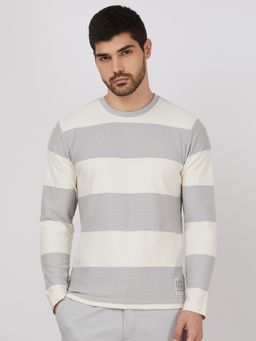 Mufti - Men Grey Stripes Slim Fit T-Shirt