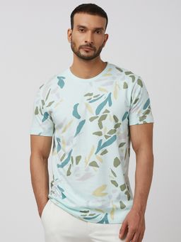 Mufti - Men Blue Abstract Slim Fit T-Shirt