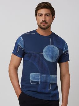 Mufti - Men Navy Blue Graphic Slim Fit T-Shirt
