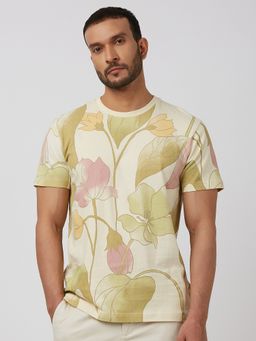 Mufti - Men Beige Floral Slim Fit T-Shirt