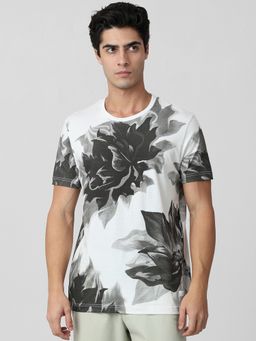 Mufti - Men Grey Floral Slim Fit T-Shirt