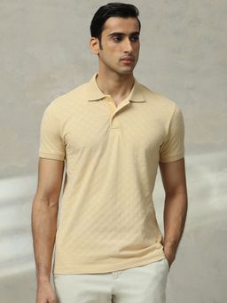 Mufti - Men Beige Geometric Slim Fit Polo T-Shirt
