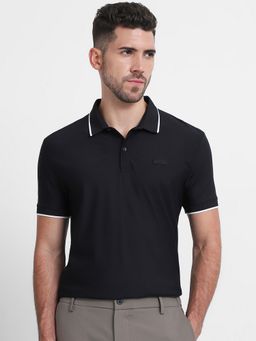 Mufti - Men Black Solid Slim Fit Polo T-Shirt