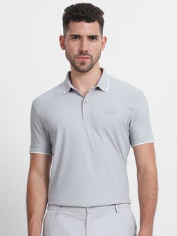 Mufti - Men Grey Solid Slim Fit Polo T-Shirt