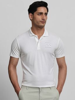 Mufti - Men White Textured Slim Fit Polo T-Shirt