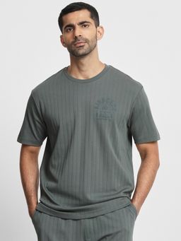 Mufti - Men Olive Stripes Regular Fit T-Shirt