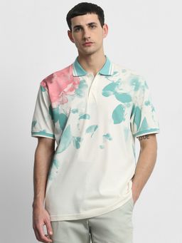 Mufti - Men Off White Floral Regular Fit Polo T-Shirt