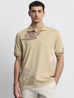 Mufti - Men Beige Graphic Regular Fit Polo T-Shirt
