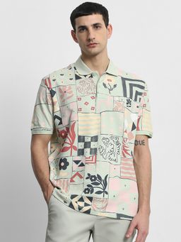 Mufti - Men Green Floral Regular Fit Polo T-Shirt