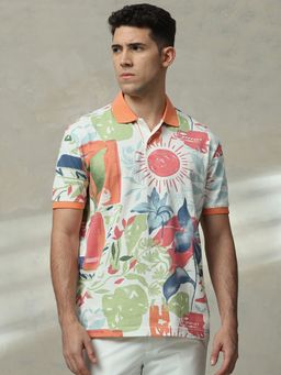 Mufti - Men Multi-Color Floral Regular Fit Polo T-Shirt