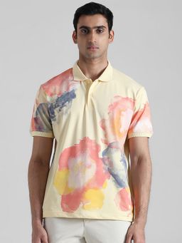 Mufti - Men Yellow Abstract Regular Fit Polo T-Shirt