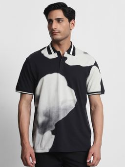 Mufti - Men Black Abstract Regular Fit Polo T-Shirt