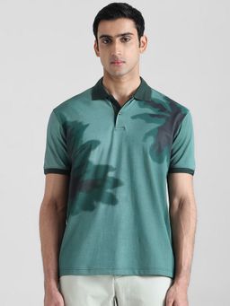 Mufti - Men Green Abstract Regular Fit Polo T-Shirt