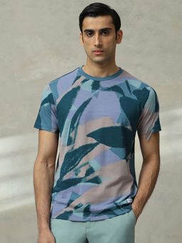 Mufti - Men Teal Abstract Slim Fit T-Shirt