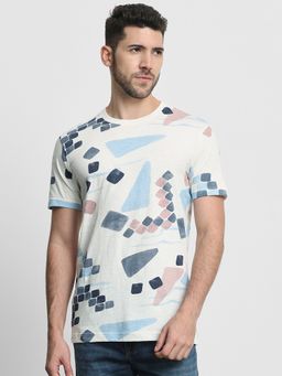 Mufti - Men White Abstract Slim Fit T-Shirt